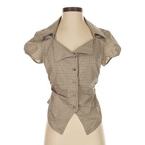 Cider Brown Plaid Short Sleeve Blouse